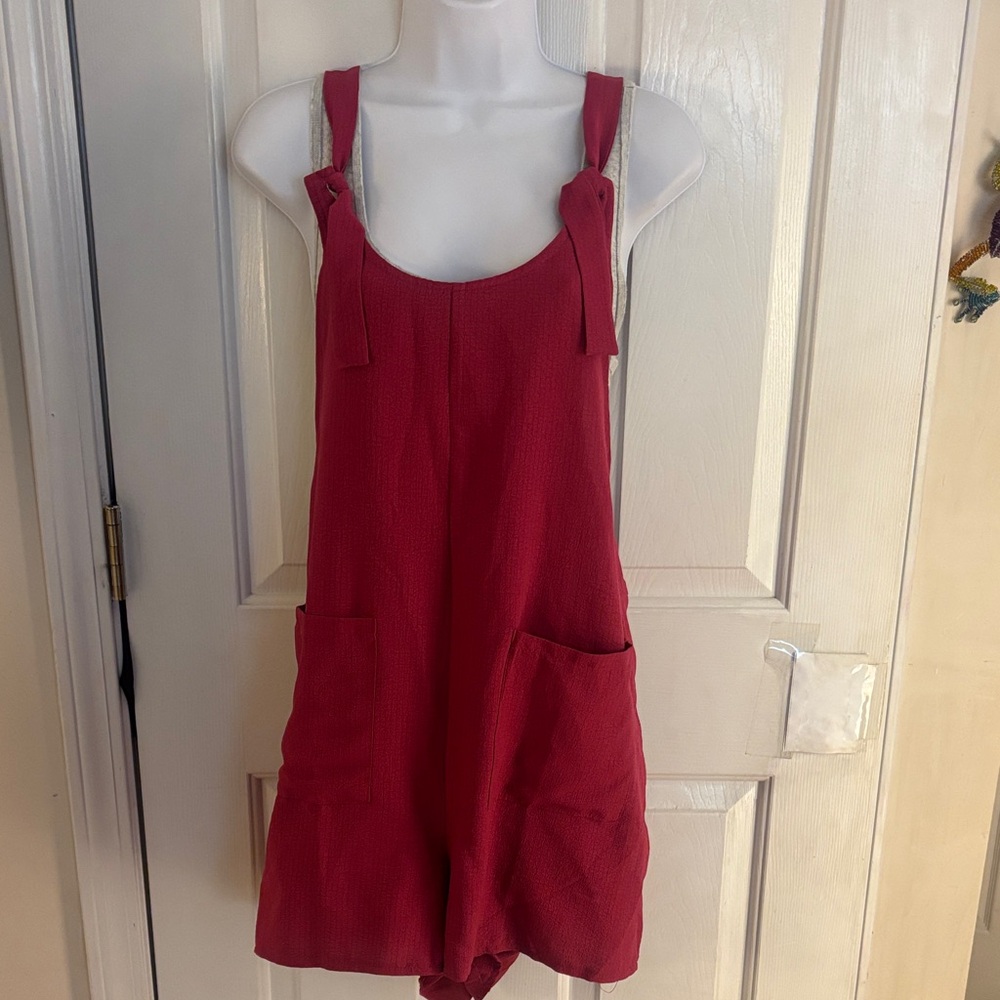 Pink Sleeveless Romper with Pockets